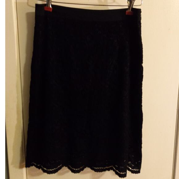 Trulli Black Lace Skirt Womens 4P Petite Satin Lined Semi Sheer Overlay Scallop - Picture 4 of 8